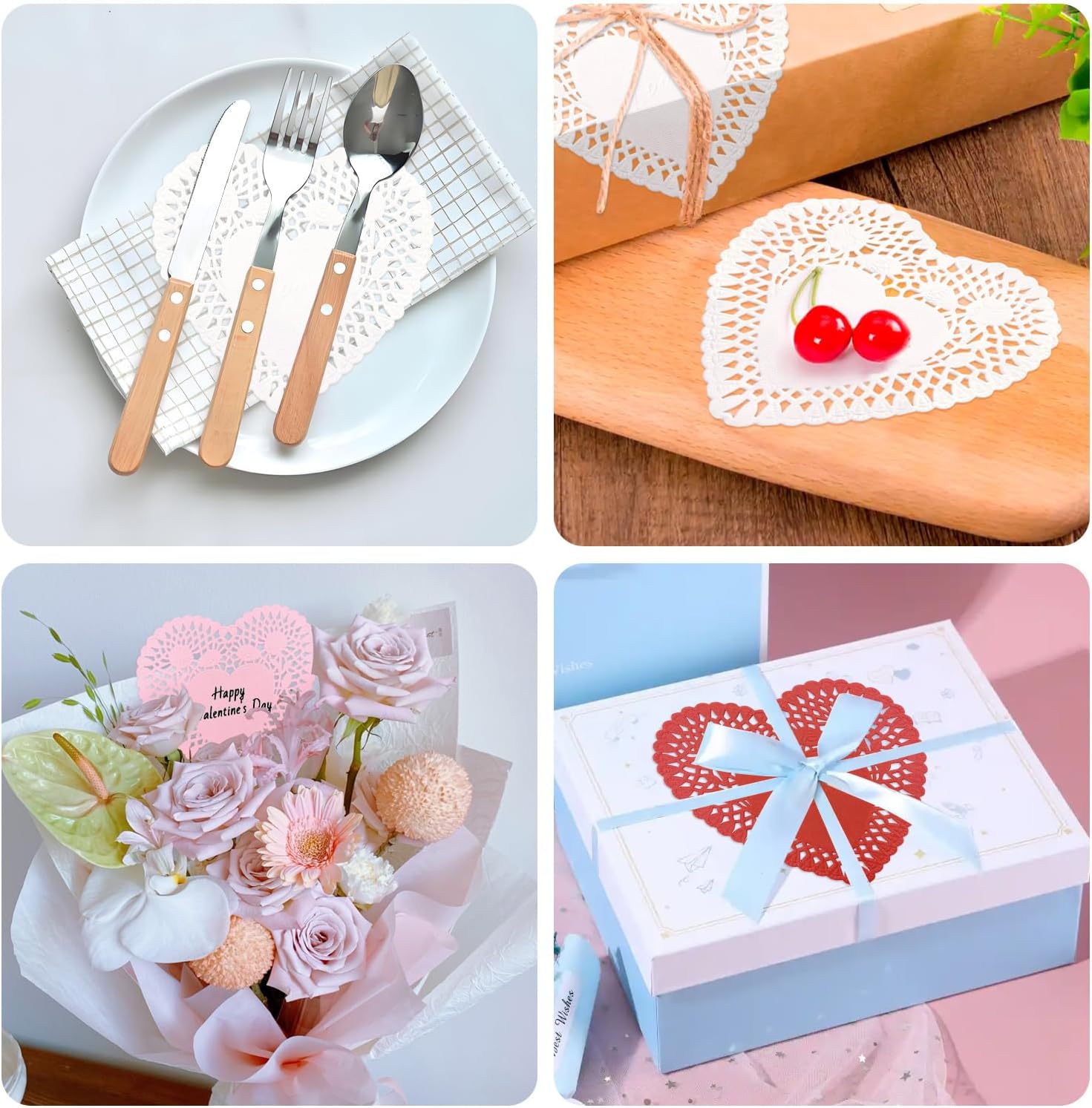 100 Pcs Valentine Heart Doilies and 156 Pcs Foam Heart Stickers for Wedding Decoration Valentines Day Party DIY Craft Supplies