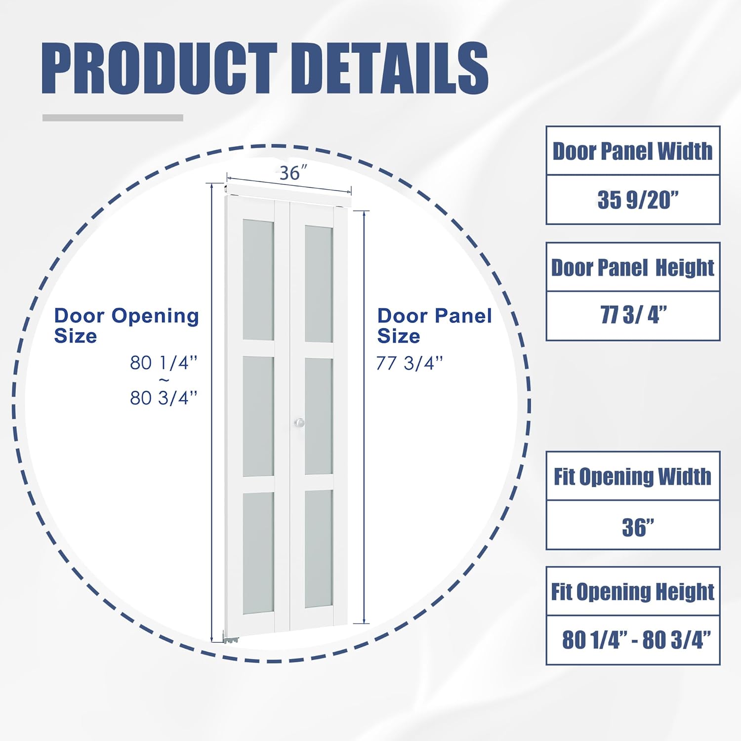 BARNER HOME Bifold Doors for 36"x 80" Opening, Tempered Frosted Glass Folding Door with Hardware Kit, Preassembled White Interior Bifold Barn Door for Pantry Closet Laundry