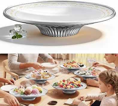 Sliver Chilled Serving Tray with Freezable Ice Base, 7.8" Elegant Elevated Ice Platter, Dishwasher Safe & Freezer Cold Server Dish for Parties, Sushi, Seafood, Fruit & Ice Cream, Freezable