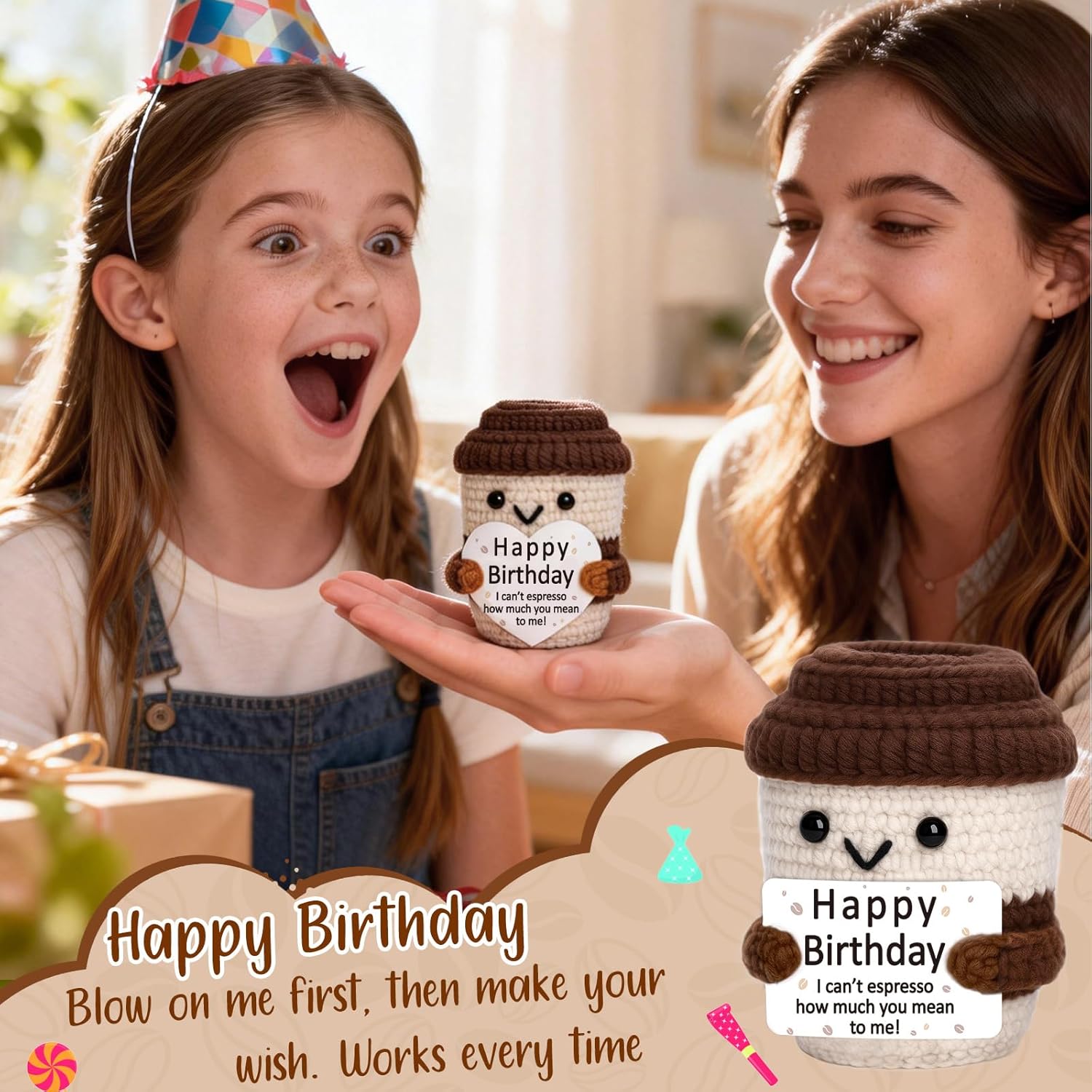 Mini Birthday Gifts for Women Men Emotional Office Support Handmade Crochet Coffee Cup for Coworkers Friends Teachers Coffee Lovers 21st 25th 30th40th Birthday Gift Happy Birthday's Party Surprise - Image 7