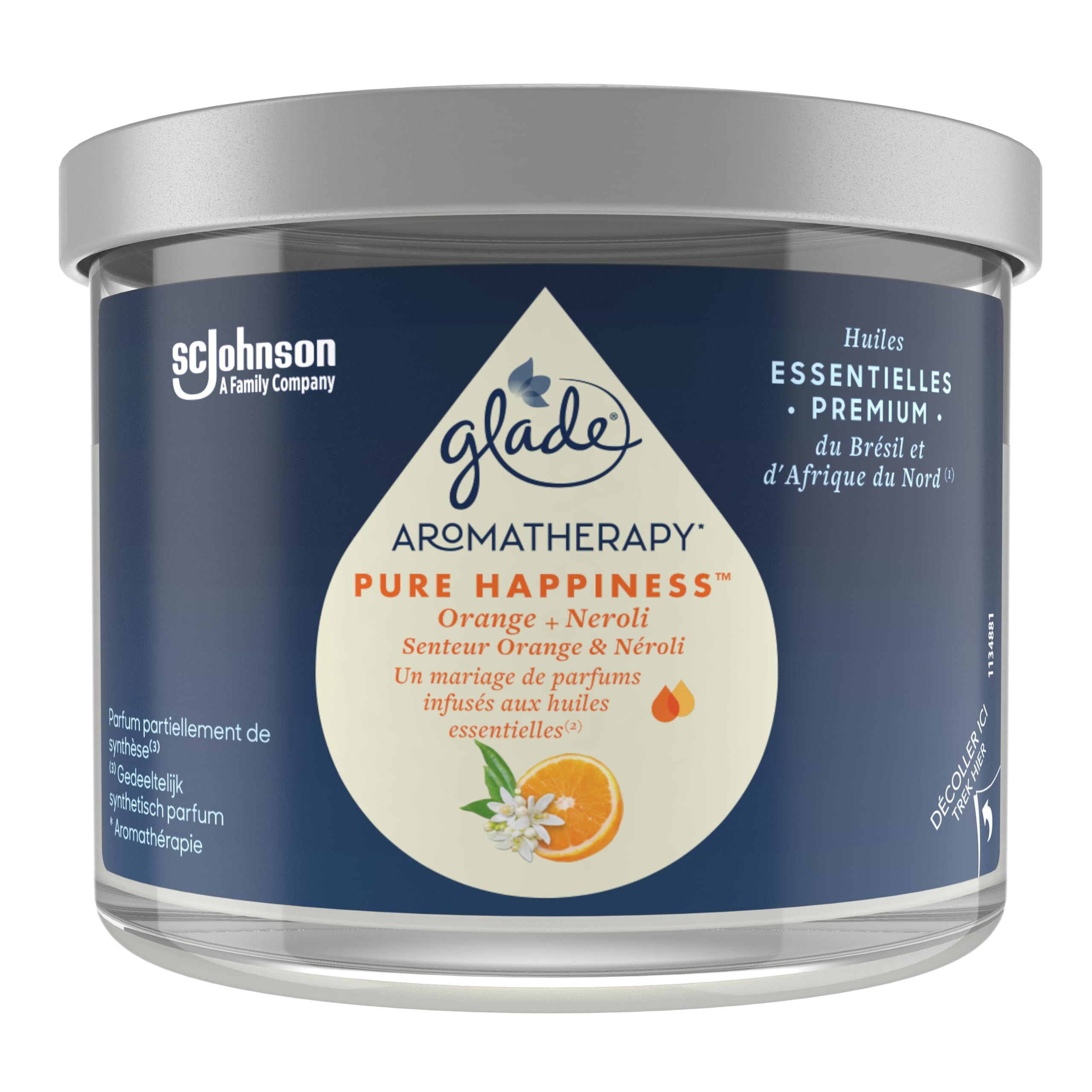 Glade Aromatherapy Vela, Pure Happiness, Infundidos Aceites Esenciales, Naranja & Neroli - 1 Vela
