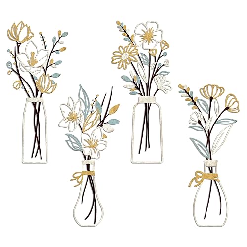 Zzbakress 4 Pieces Metal Flowers Wall Arts Modern Farmhouse Decor