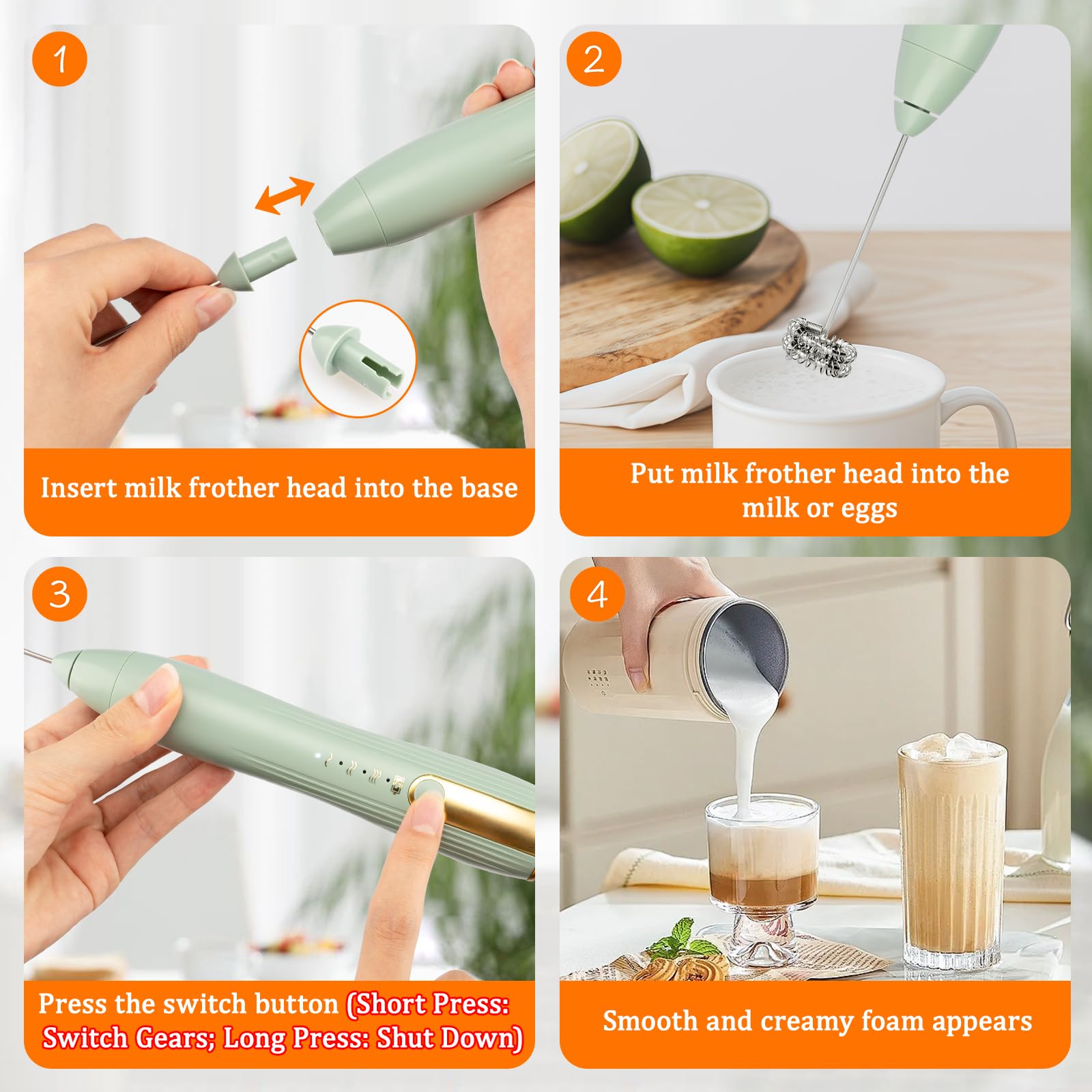 TonJin Milk Frother - Rechargeable & 3 Speed -8