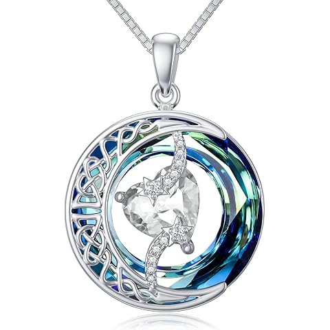 TOUPOP Birthstone Necklace 925 Sterling Silver Moon and Star Pendant with Blue Crystal Celtic Moon Jewelry Birthday Christmas Gifts for Women Mom Wife Her Daughter