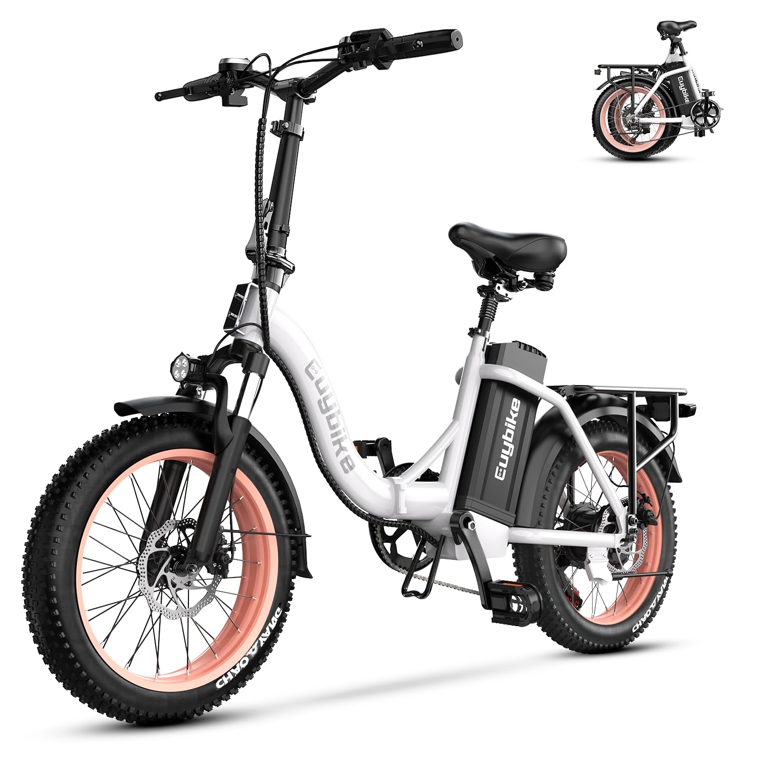 EUYBIKE Electric Bike for Adults, 20"x 3" Fat Tire Cargo Ebike with Seat, 1450W Peak 2 Seater Commute Bike with 48V 20AH Removable 960WH Battery, 80 Miles Max Range 7-Speed Step-Thru Electric Bicycle