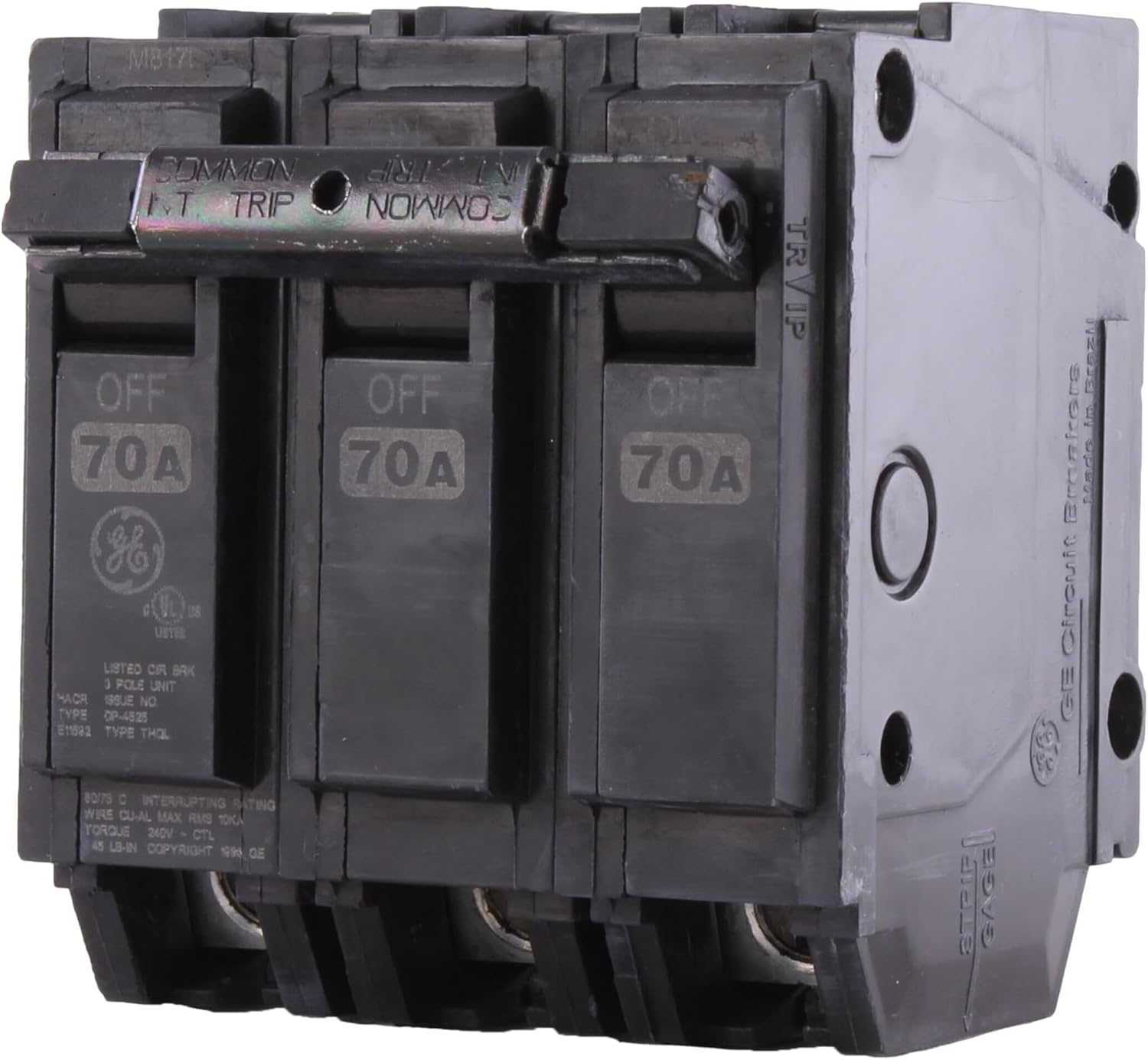 ABB Q-Line® THQL32070 Circuit Breaker • 70A/3-Pole Configuration • 120/240 VAC, 10 kAIC • Thermal Magnetic Trip • Quick-Make/Quick-Break Mechanism • Plug-in Mount