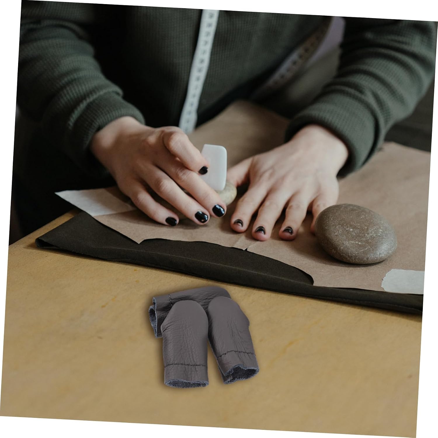 Beatifufu 6pcs Leather Thimble Finger for Felting Knitting Sewing Craft Thumb Protector Random Color