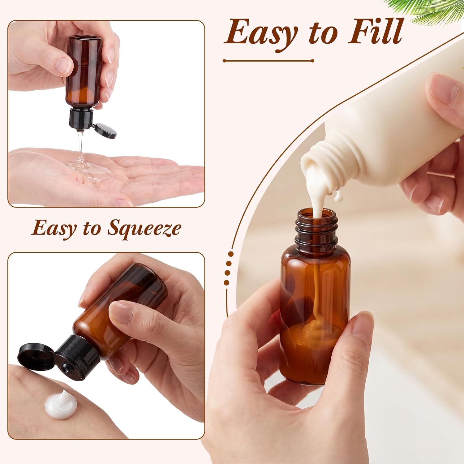 Mimorou 150 Pcs 30ml Travel Bottles Bulk for Toiletries Brown Small Travel Size Bottles Bulk Refillable Empty Containers for Shampoo Lotion Liquid Body Soap Cream Toiletries
