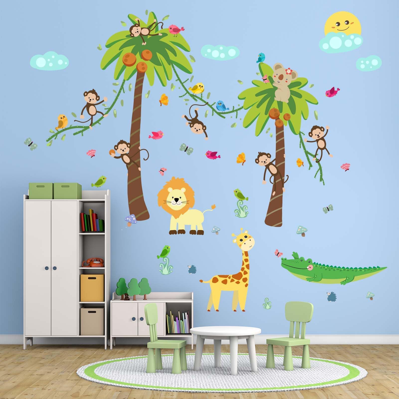 PinkEleph Jungle Animals Climbing Tree Wall Stickers