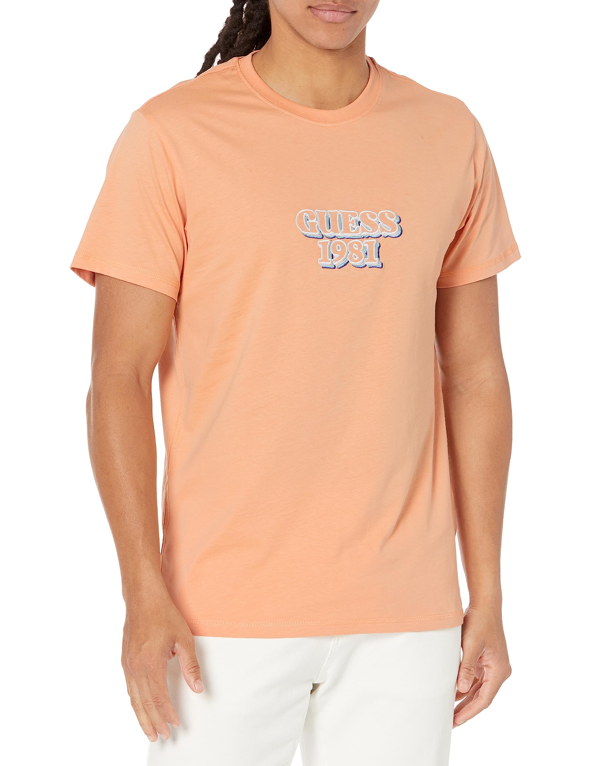 GUESS Men's Short Sleeve Crew Neck Embro Box Logo Tee