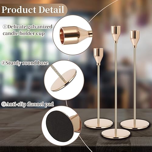 Miniatura 5 de Portavelas dorado francés dorado para centros de mesa, bodas, fiestas, se adapta a velas de 34 pulgadas, portavelas cónico de metal, decoración para