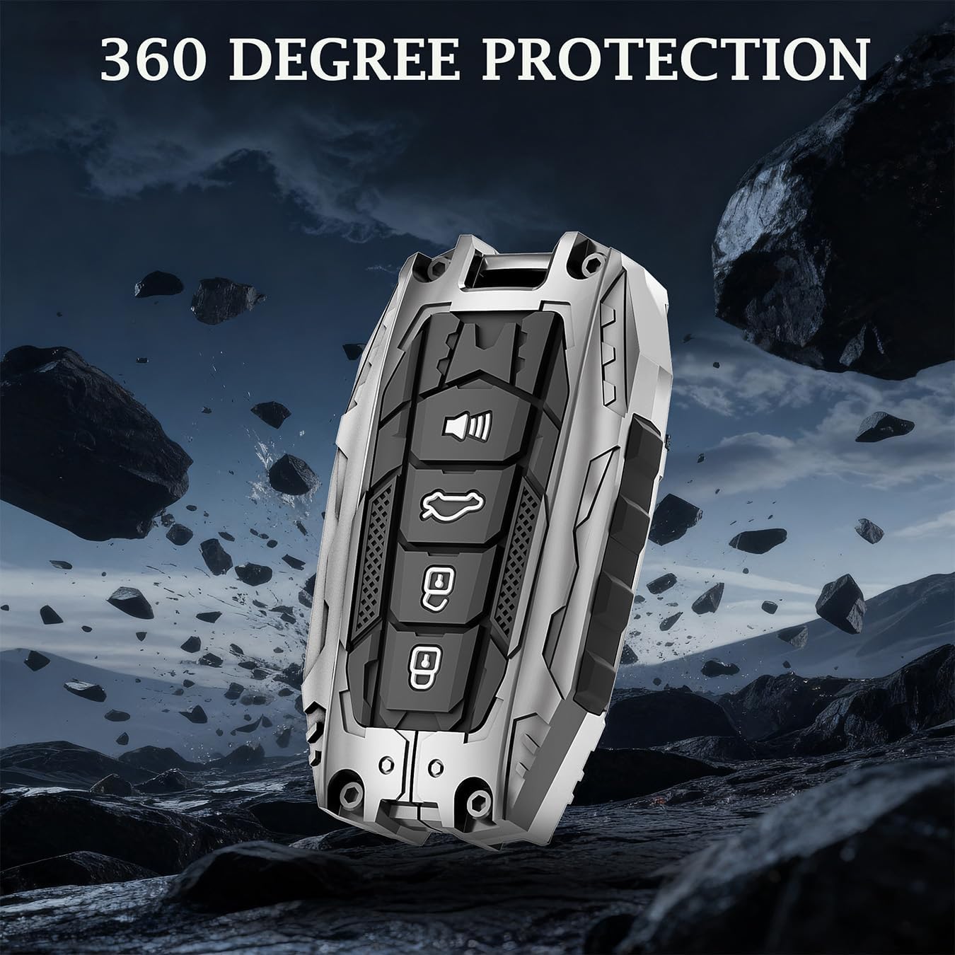 Heavy Key Fob Cover for Toyota,Car Key Case Protector for RAV4 Camry Highlander 4Runner Corolla Avalon Mirai Prius 86 C-HR HYQ14FBC Zinc Alloy Keychain (Silver)