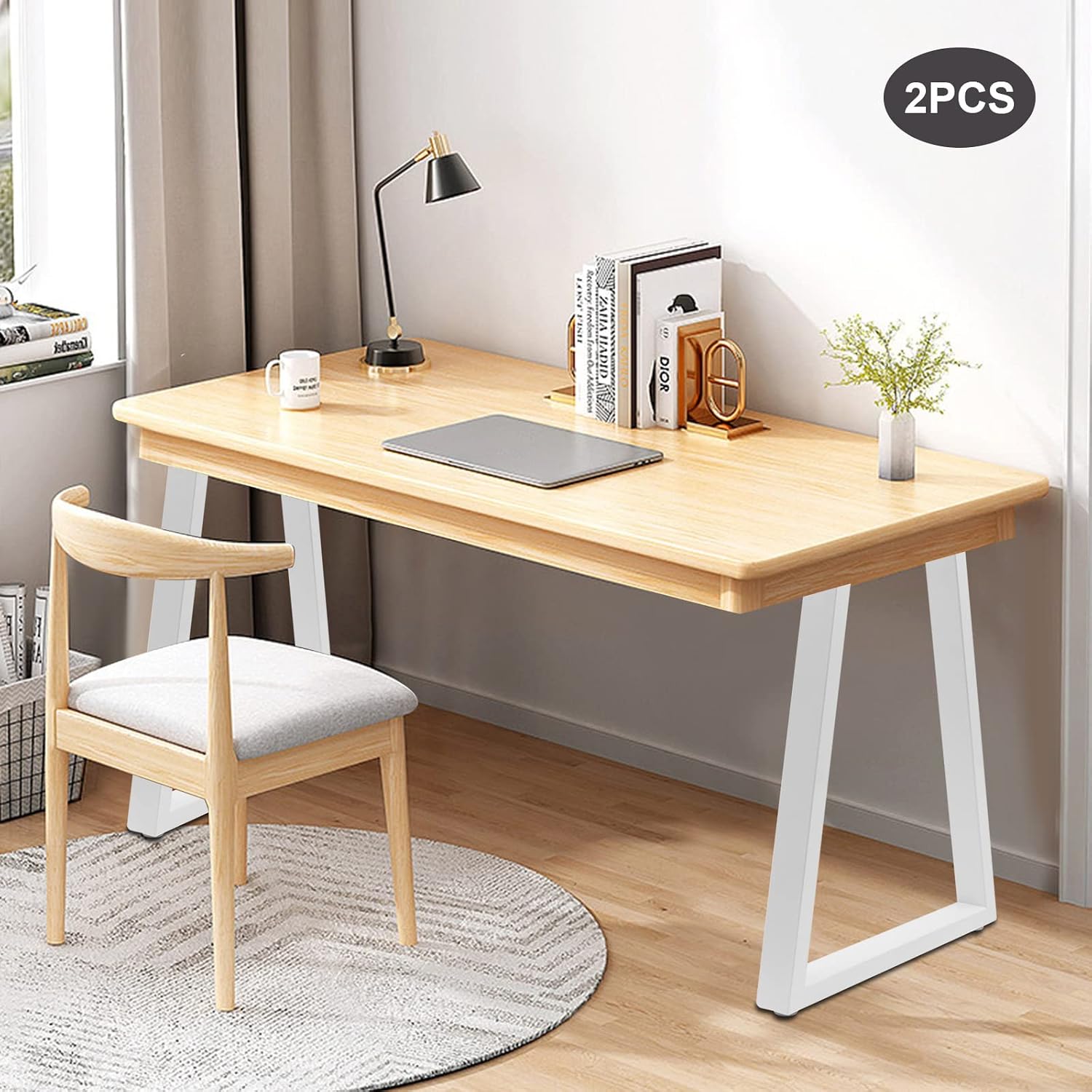 Metal Table Legs, Office Table Legs Without Boards, Furniture Legs, Dining Table Legs, 2pcs Iron Coffee Table Bench Desk Legs, 17.7*3.15*28 in, for Dining Table, Computer Desk, Cabinet (White)