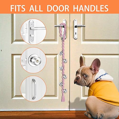 Vista 26 de Dog Bells to Go Outside & Puppy Potty Training, anillo ajustable para puerta de perro, anillo para ir al baño, hecho a mano con hilo de alta Beige