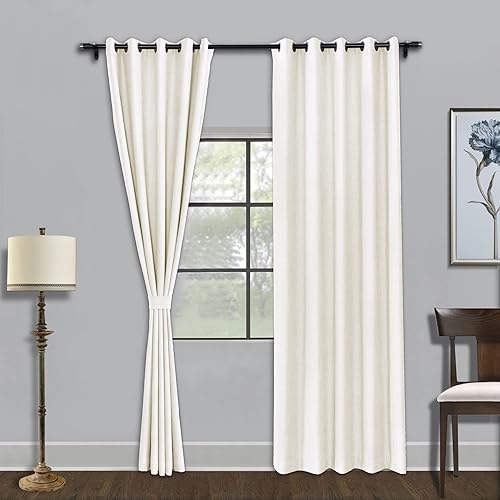 Miniatura 30 de Fcosie Cortinas opacas de 84 pulgadas de largo, cortinas texturizadas de lino con aislamiento térmico, panel de cortina con ojales en la parte Trigo