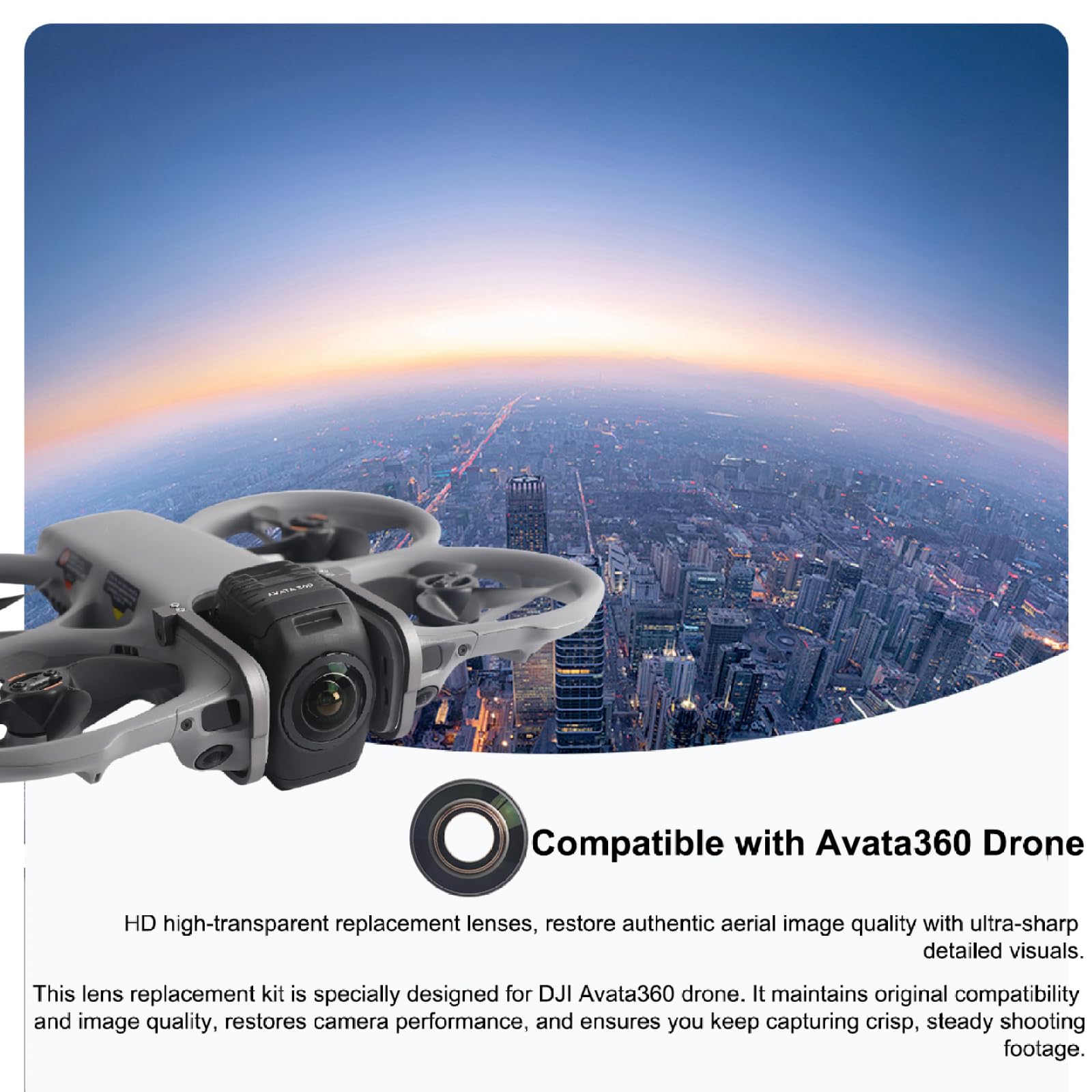 Zestaw wymiennych obiektywów do drona DJI Avata 360 - Wymienne części zamienne do obiektywów zawiera soczewki ze szkła optycznego Avata 360, pierścień ze stopu aluminium i narzędzie