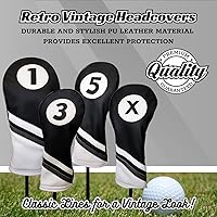 Vista 2 de Fundas para cabezas de golf de cuero blanco y negro estilo 1, 3, 5, X Driver y Fairway Head Covers para conductores de 460 cc