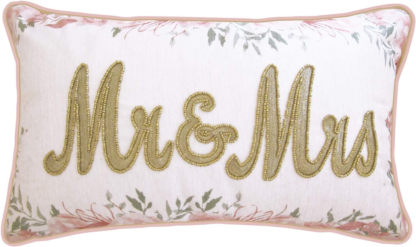 Celebrations Floral Beaded Mrs Decorative Pillow, 12x20, Oyster/Pink