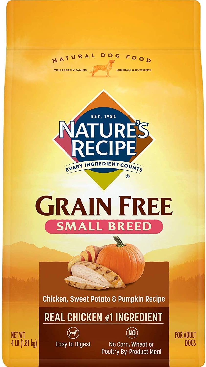 Nature′s Recipe Grain Free Small Breed Chicken, Sweet Potato & Pumpkin Recipe Dry Dog Food, 4 lb. Bag Nature′s Recipe Grain Free Small Breed Chicken, Sweet Potato & Pumpkin Recipe Dry Dog Food, 4 lb. Bag