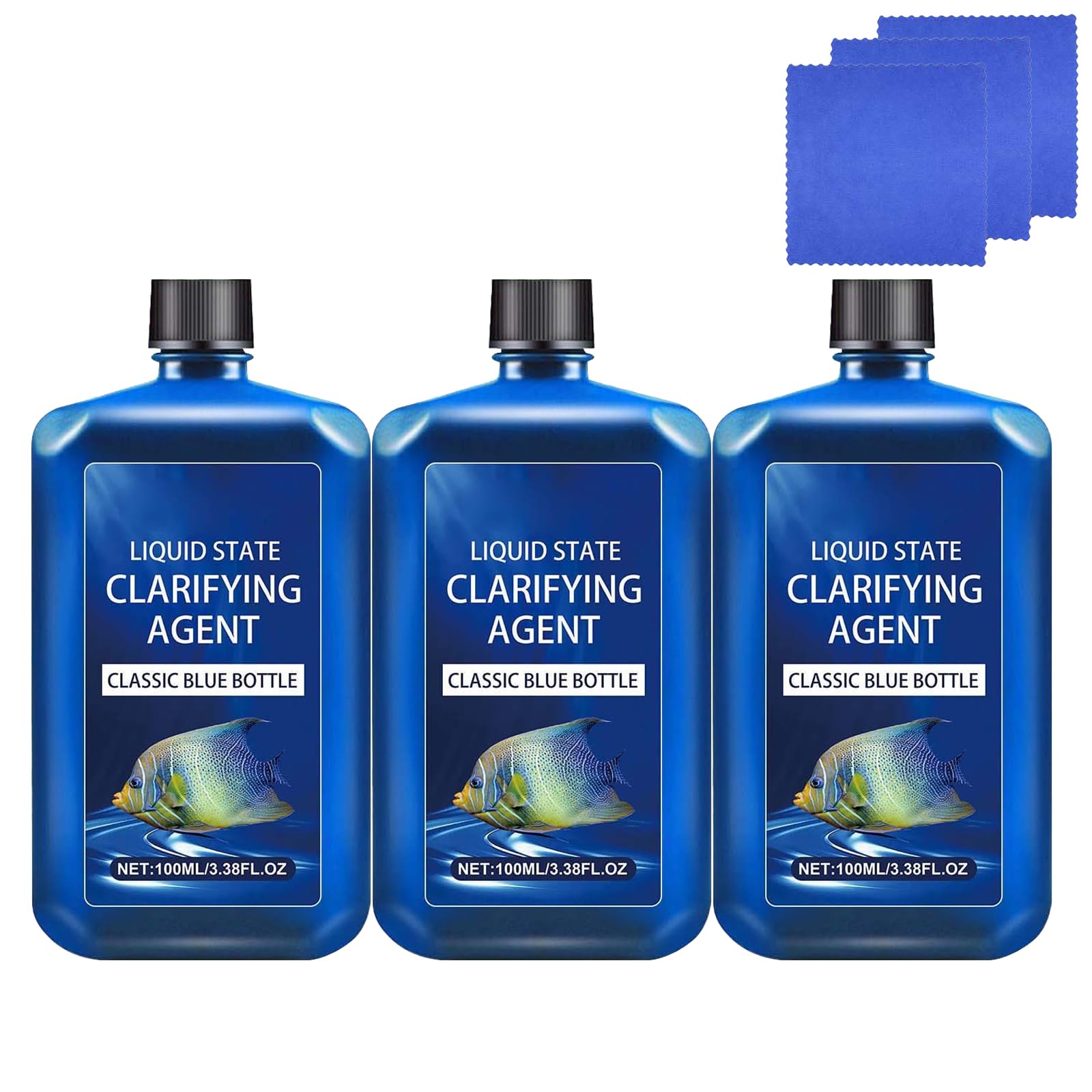 Fast-Acting Aquarium Water Clarifier, Powerful Freshwater Aquarium Water Purification Clarifier, Clears Cloudy Water & Maintains Clear Results, Safe for All Fish & Wildlifea (3Pcs)
