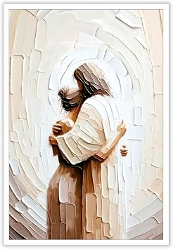 HGNSVRJX Jesus Embracing Woman Safe in His Arms Wall Art,Jesus Christ Wall Art Pictures Poster Painting Artwork Prints Decorations for Dining Living Room Kitchen Wall Christian Spiritual Gifts
