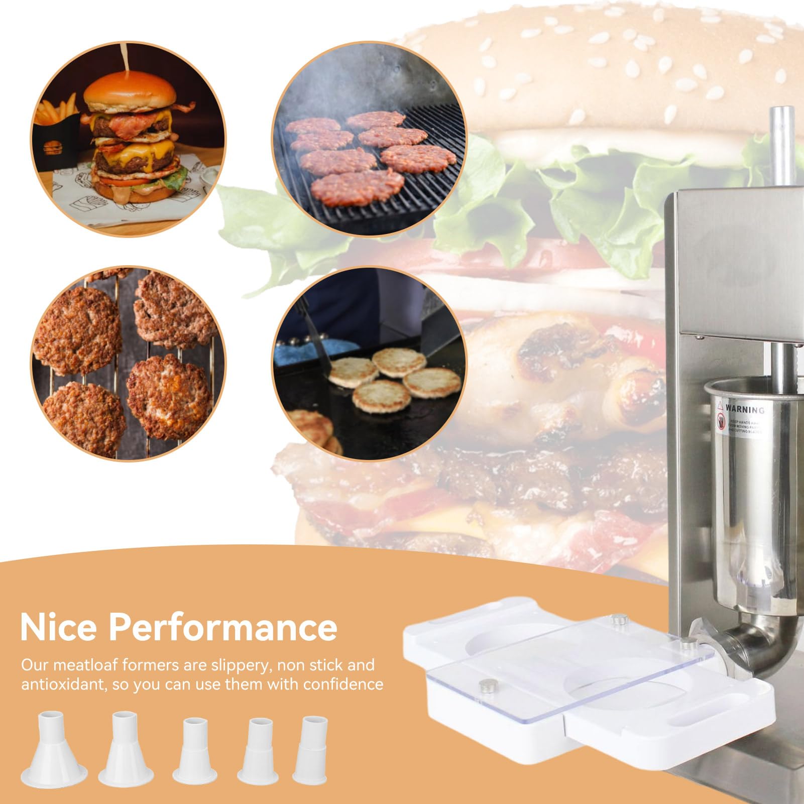 Macchina per la pressatura di hamburger, macchina automatica per hamburger con 5 tubi adattatori, pressa per hamburger fatti in casa per riempire salsicce e carne