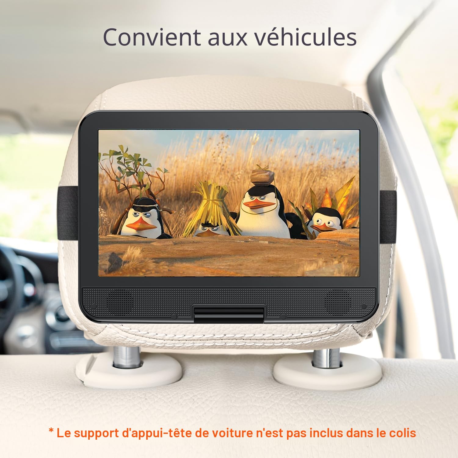 Yoton Lecteur DVD Portable 12,5" Écran Pivotant HD 10,5" avec Batterie Intégrée 6 Heures, Chargeur Voiture, USB/SD/TV, Noir