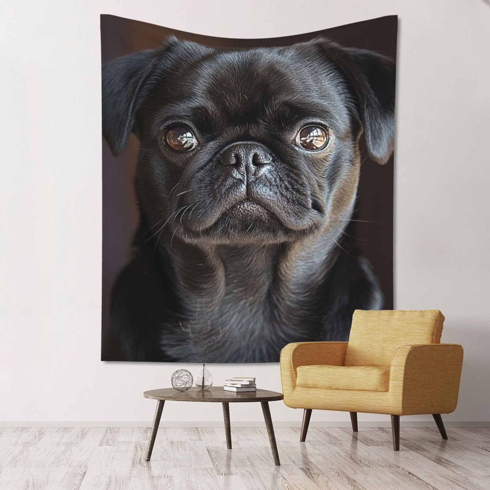 XOPEKVLAWM Tapestry Wall Hanging for Bedroom Aesthetic Wall Mural Tapestries 152x130 cm Art Backdrop Cute Black Pug Dog Tapestries Landscape Poster Tapestry for Living Room Dorm Office Home Decor