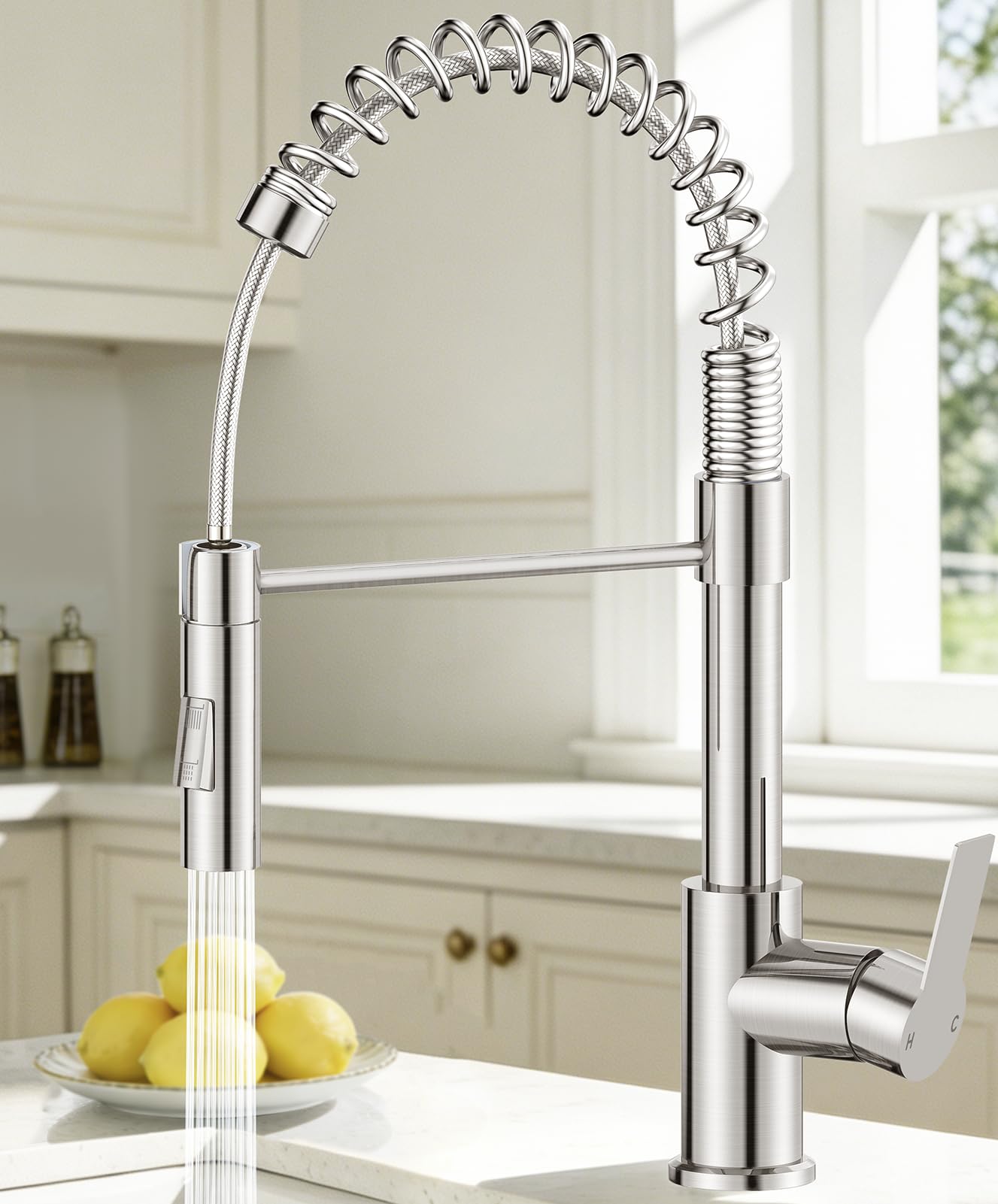 Wasserhahn Küche, Lagontap Elegante Hochdruck Küchenarmatur mit Herunterziehbarer Brause, Zwei Sprühfunktionen, Mischbatterie Küche mit 360° Drehung und Hohem Bogen, Edelstahl Spültischarmatur