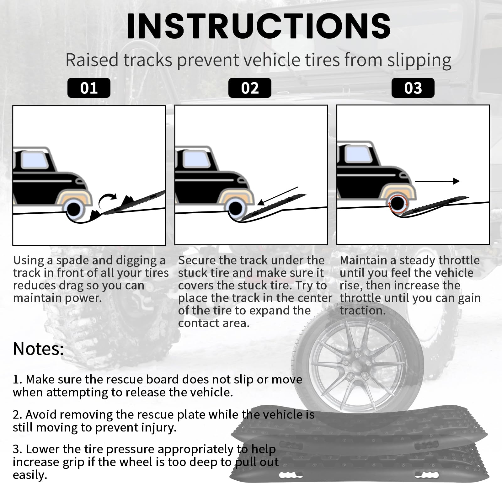 EXLECO 2Pcs Plaque Desensablage Tapis de Traction Tout Plaque de Désenlisement Camping Car Tapis de Traction en Plastique Accessoire Off Road Planche de Récupération pour Boue Sable Neige Noir