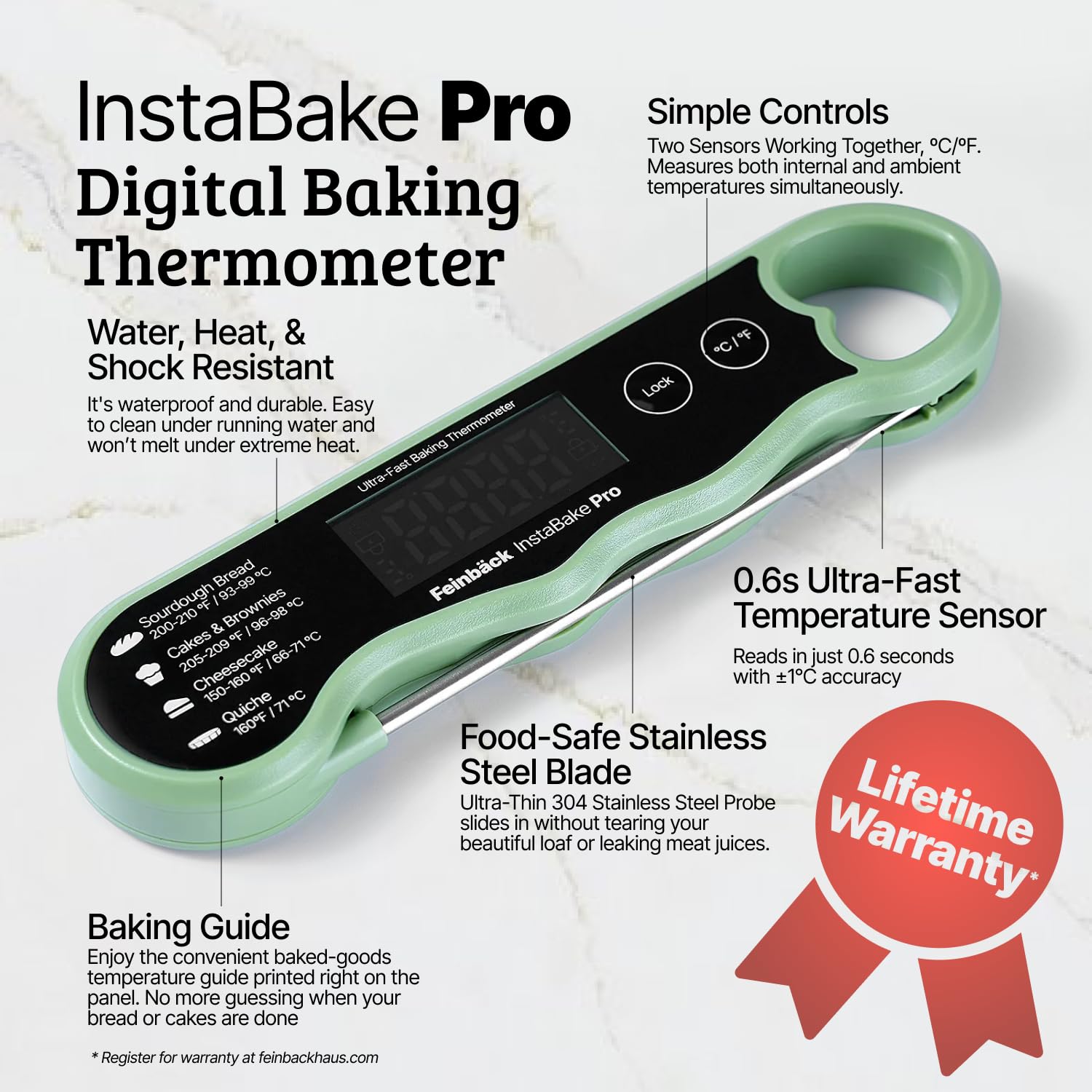 Thermomètre alimentaire professionnel à lecture instantanée pour la cuisson du pain au levain, du pain | Écran rotatif rechargeable | Thermomètre numérique à viande Gadget de cuisine