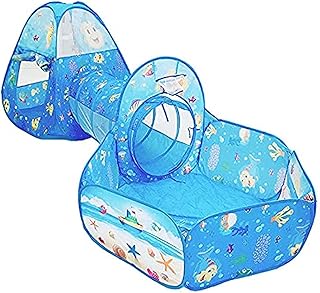 خيمة لعب للأطفال قابلة للطي 3 في 1 مع نفق وحفرة كرات وشنطة تخزين مزودة بسوستة من بولكا دوت