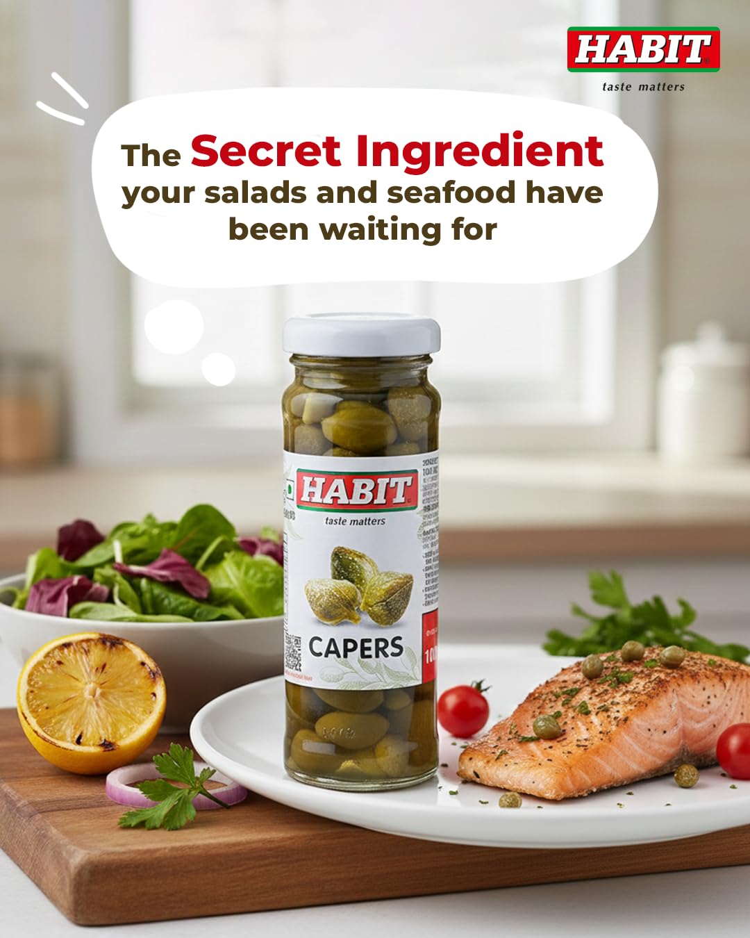 HABIT Capers 100g x Pack of 1 | Pickled Unopened Flower Buds | Preserved in Brine Solution | Perfect for Salads, Pastas, Seafood & Sauces 4