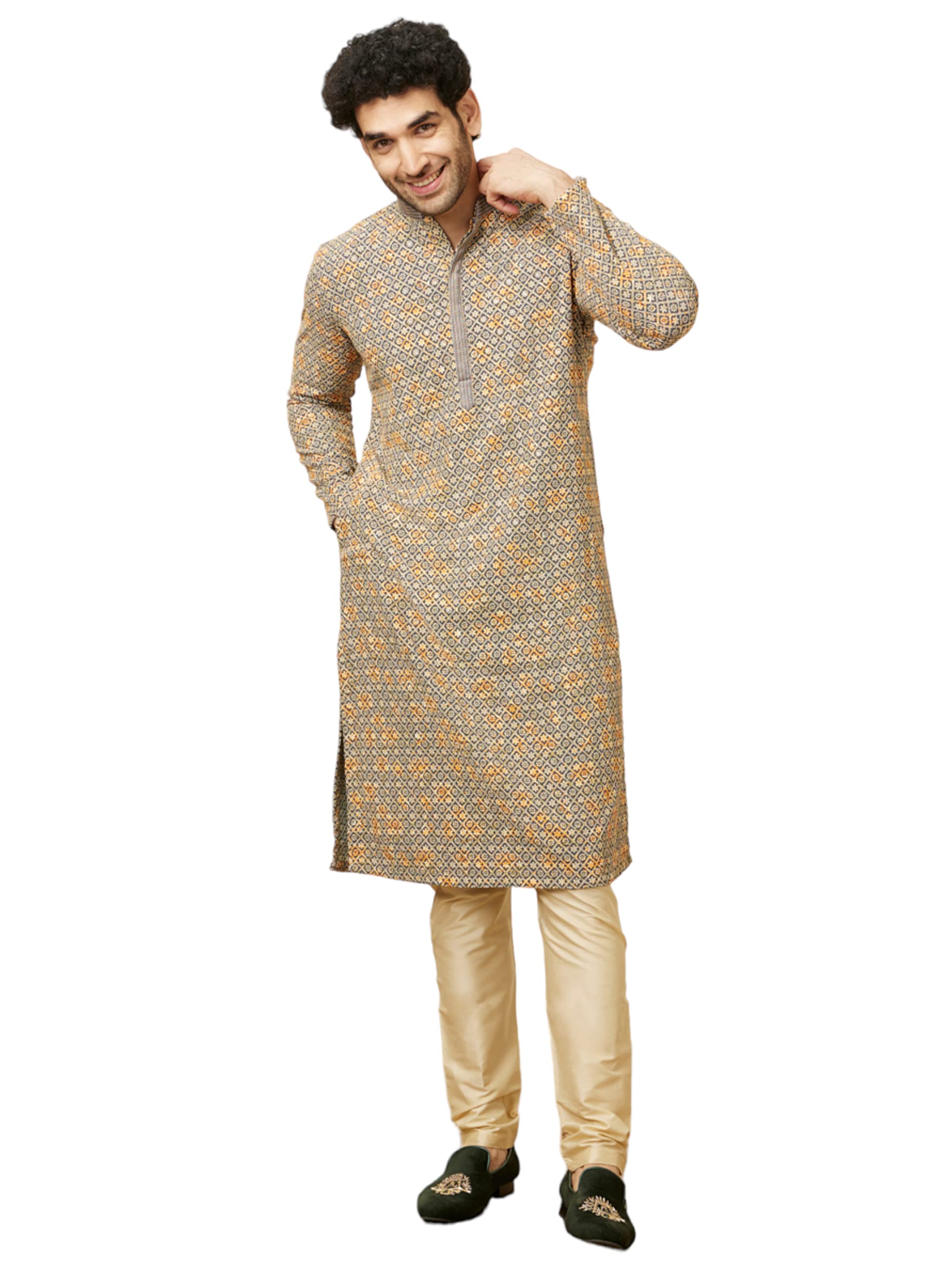 manyavar Men's Chikankari Sequin Work Embroidered Kurta Set (2pcs)-picture-50