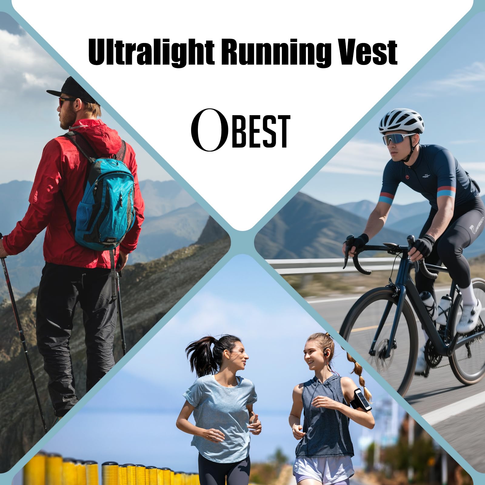 OBEST Chaleco Running Mujer Hombre, Chalecos Deportivos Ultraligeros, Chalecos Correr Reflectantes Ranspirable, Vest Multibolsillos Ajustable Mochilas Móvil para Correr Ciclismo Maratón Senderismo