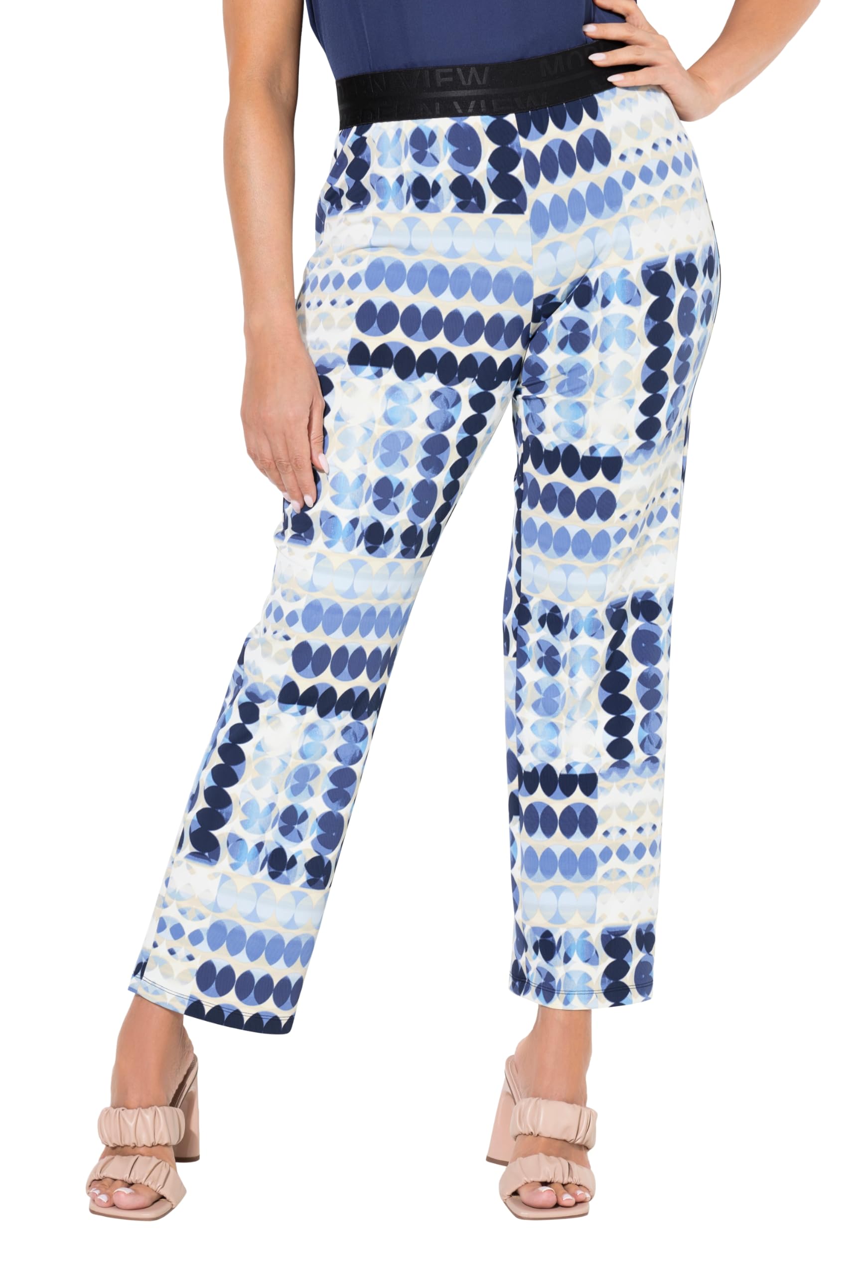 Ulla Popken Damen große Größen Übergrößen Plus Size Jerseyhose Sienna, Kreise, schmales Bein, Elastikbund 838994