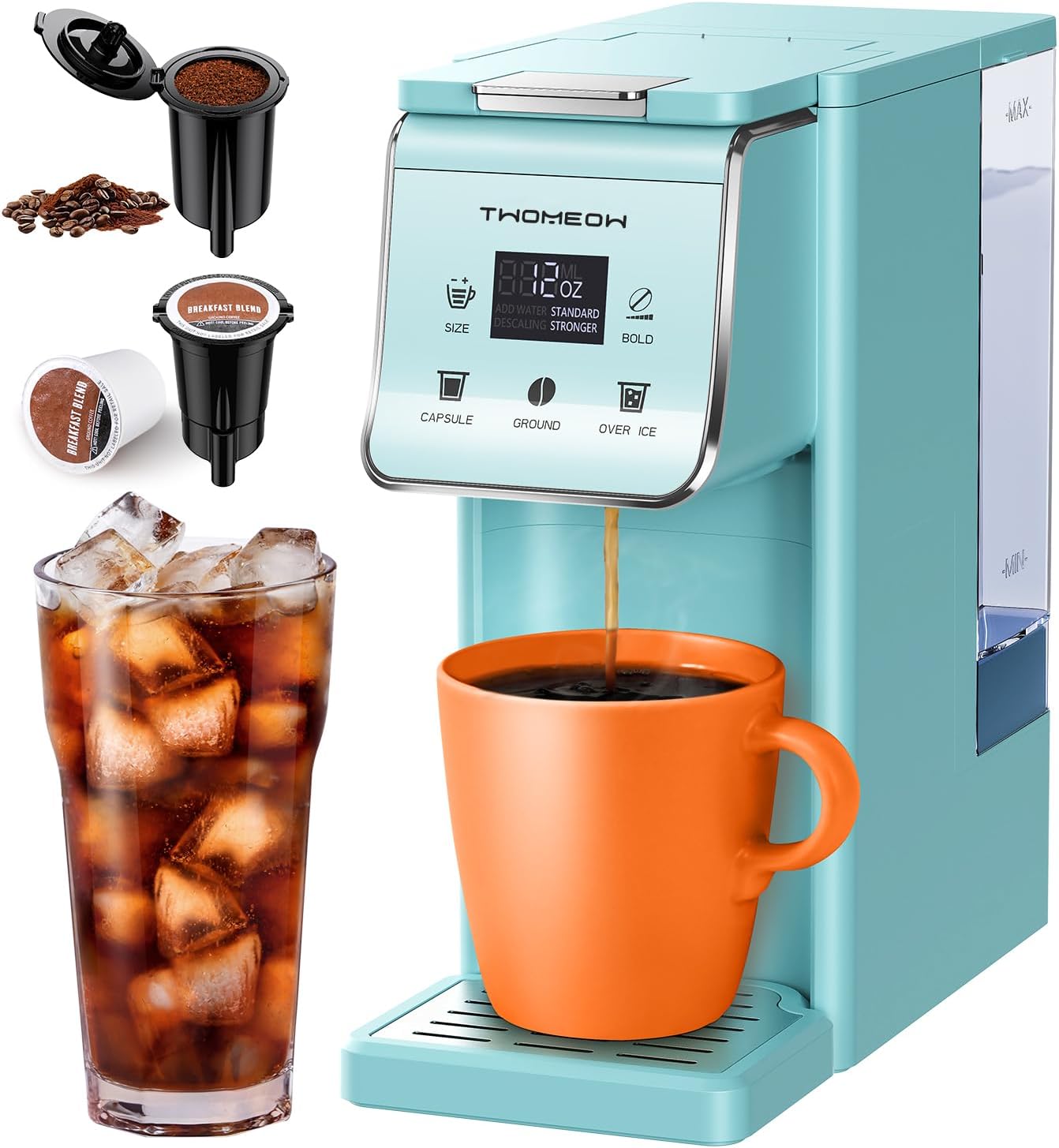 K Cup Coffee Maker With Bold Setting, Single Serve Hot & Iced Coffee Maker for K-Cup and Grounds, 52oz Removable Water Tank, 6 to14oz Brew Sizes, Pod Coffee Machine With Reusable Filter, Gray
