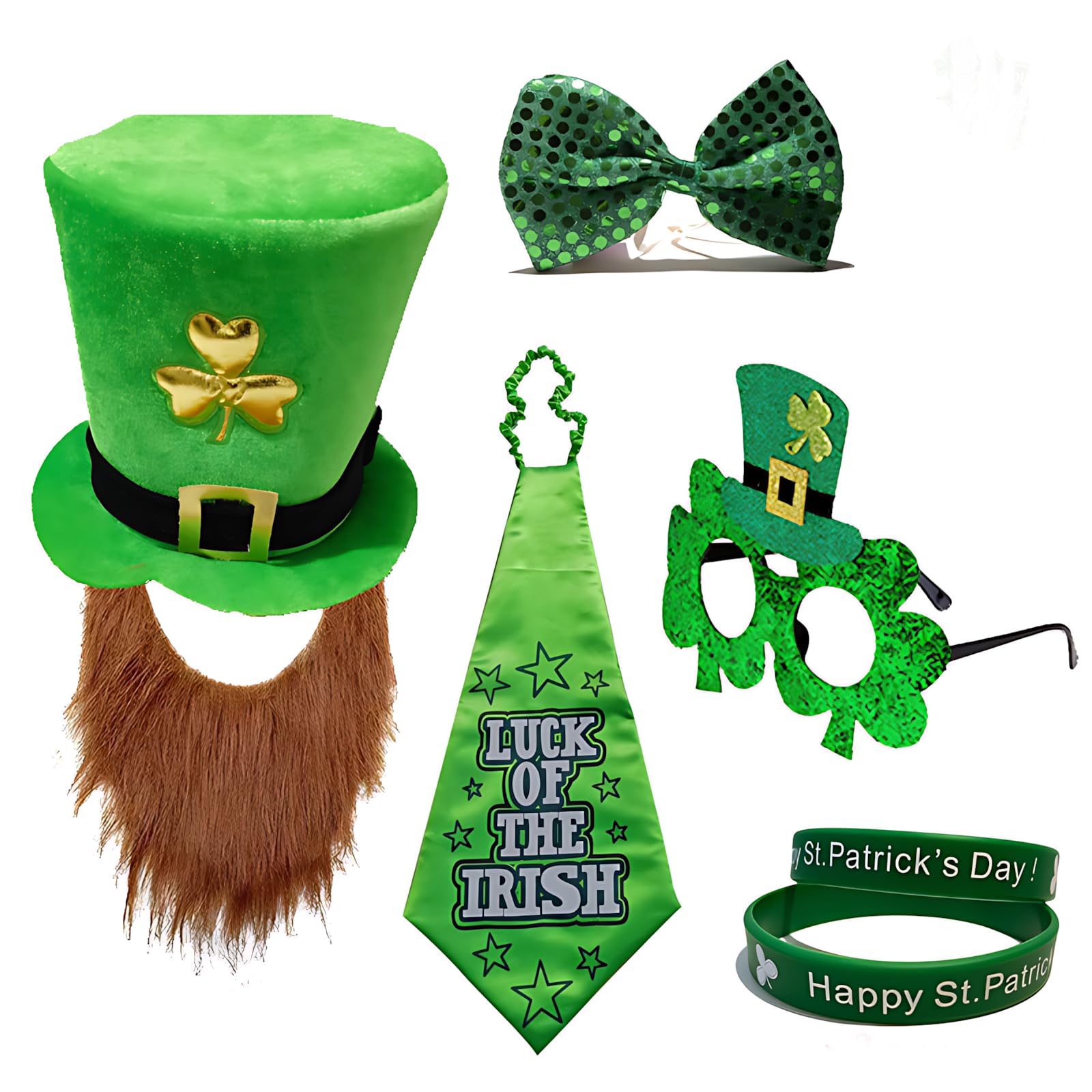 Wekity 5 PCS St. Patricks Day, St Patrick's Day Accessories with St Patrick’s Hat Irish Lucky Irish Bow Tie, St Patrick’s Day Accessories Irish Themed Costumes for Parade (5 PCS)