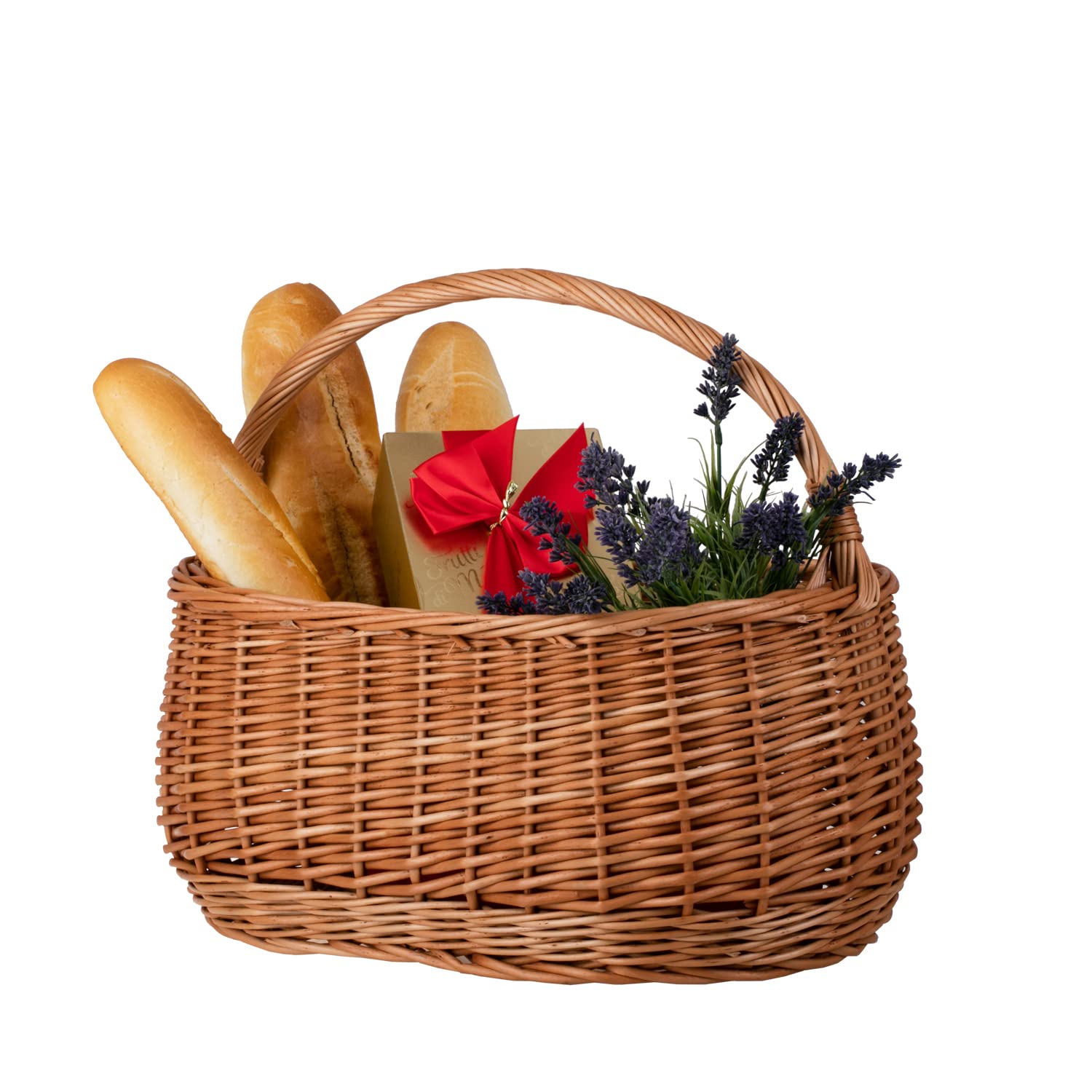 e-wicker24 Kosz na zakupy z wikliny, koszyk piknikowy, wiklinowy kosz na prezent