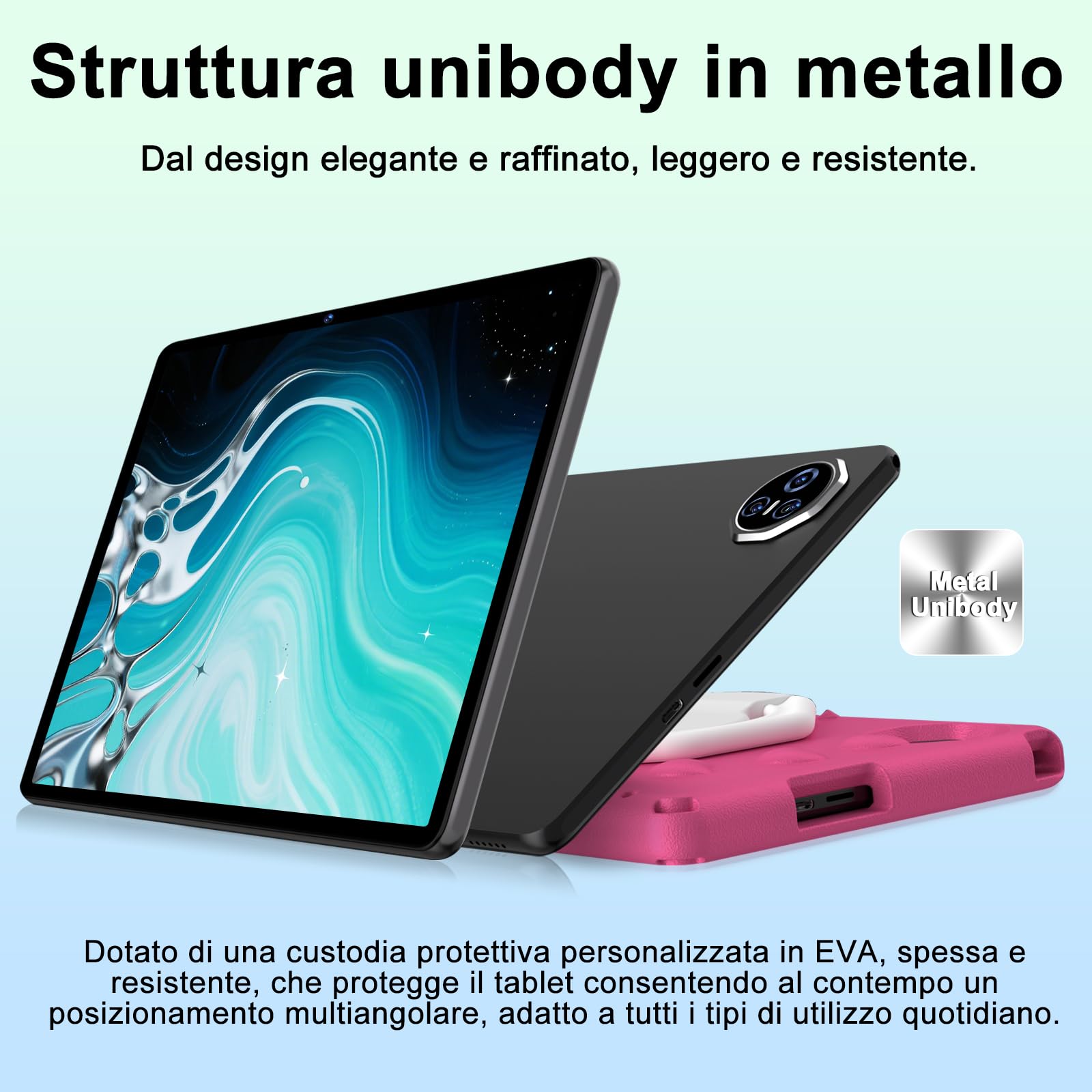 Tablet Android 15, 11 Pollici Tablet per Bambini, 24 GB+256 GB/2 TB, Octa-Core, Gemini AI/Widevine L1, 8000 mAh, 13 MP+5 MP, Tablet PC Grandi, Dimensioni con Custodia Protettiva in Silicone EVA-Oro