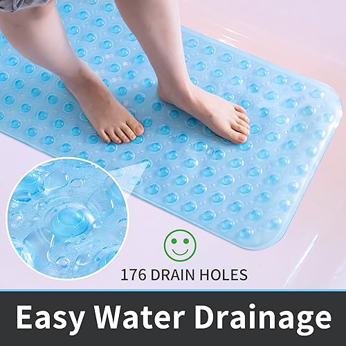 Miniatura 3 de ROSMARUS Tapete de ducha extra largo de 16 x 39 pulgadas, antideslizante, para bañera con ventosas y agujeros de drenaje, tapete de bañera para