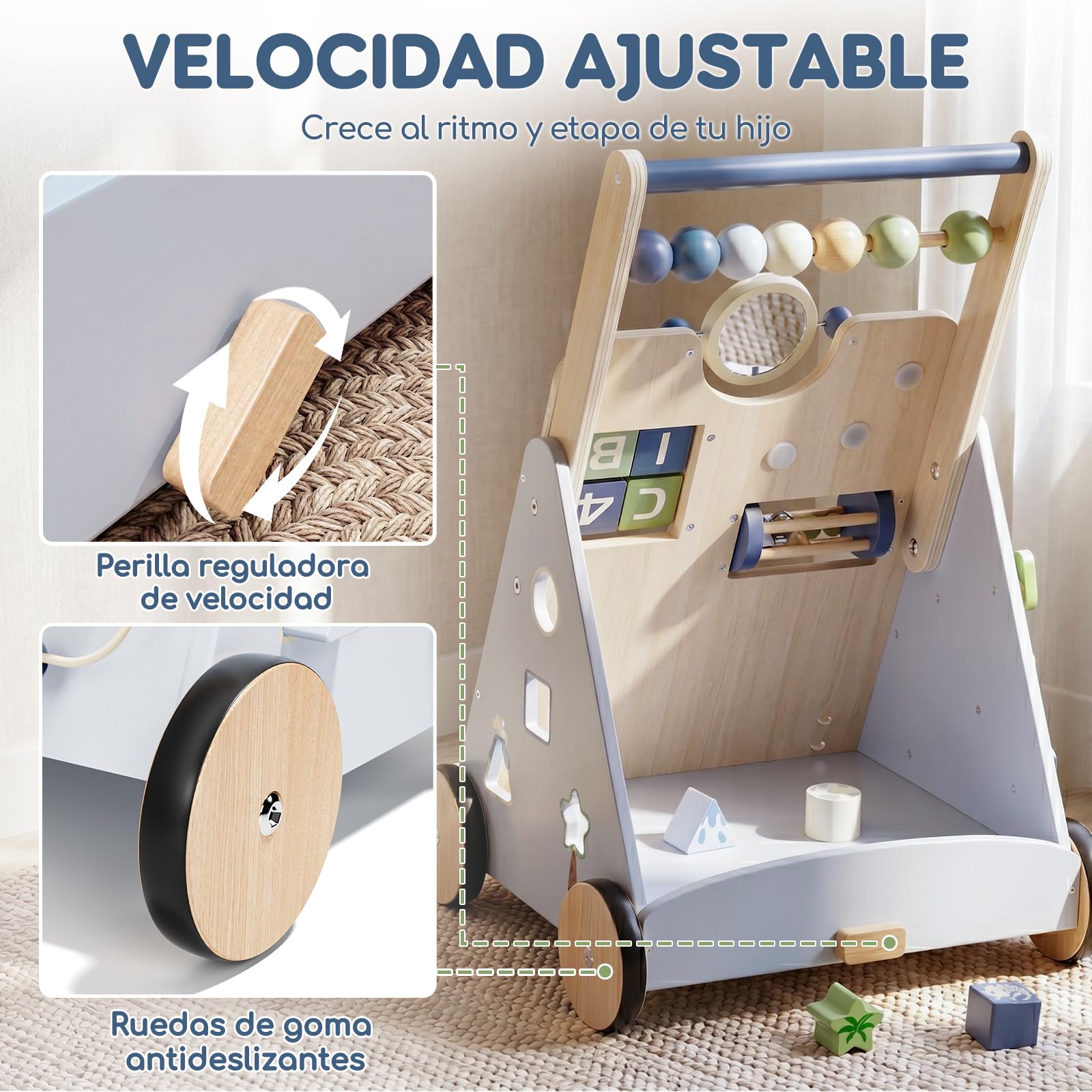 Lehoo Castle Andador Bebes de Madera, Caminador Bebé Dinosaurio | Freno Ajustable, Centro de Actividades 9 en 1, Montaje Fácil, Juego Educativo Montessori, Regalo Bebé Niño 1 Año