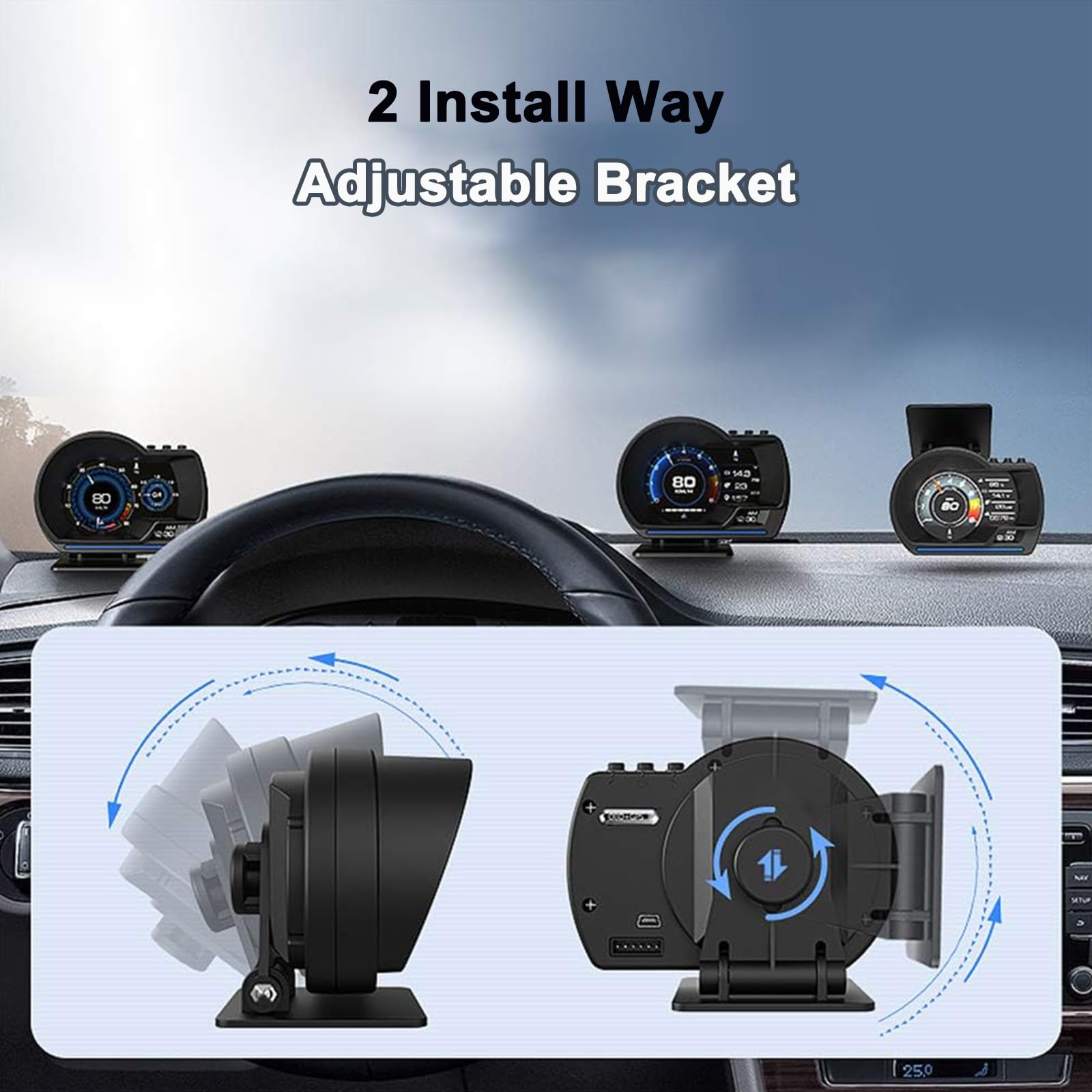 KAOLALI Head Up Display per Auto OBD GPS Tachimetro Universale HUD Indicatore Intelligente con Staffa Regolabile Luce KMH MPH per Auto Camion Camper Tachimetro Guida sicura