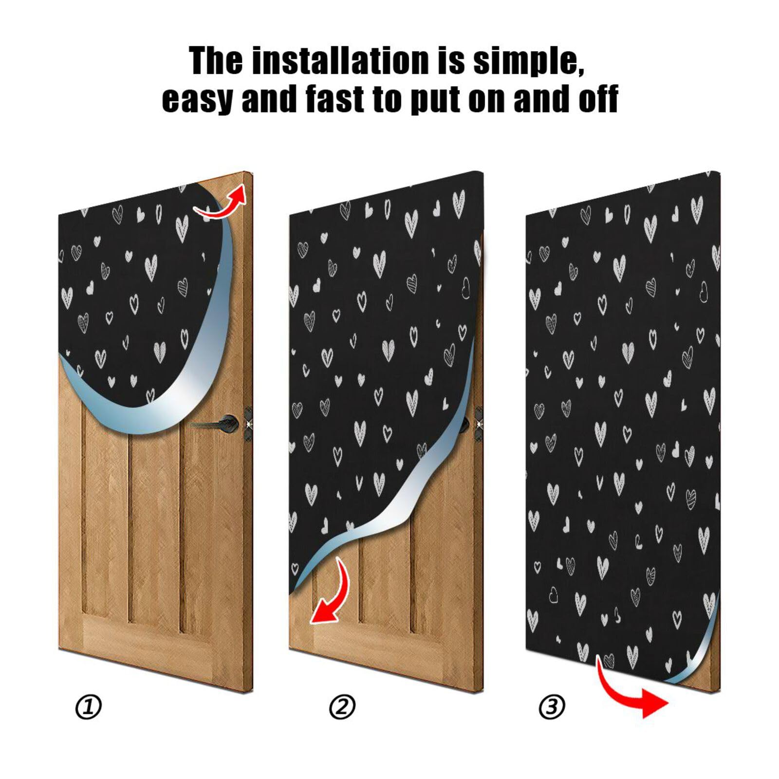 FLildon Black White Heart Valentine's Day Door Cover Decoration, Party Accessory Porch Decor for Festive Ornament Room Door Covers 32 x 79 Inch