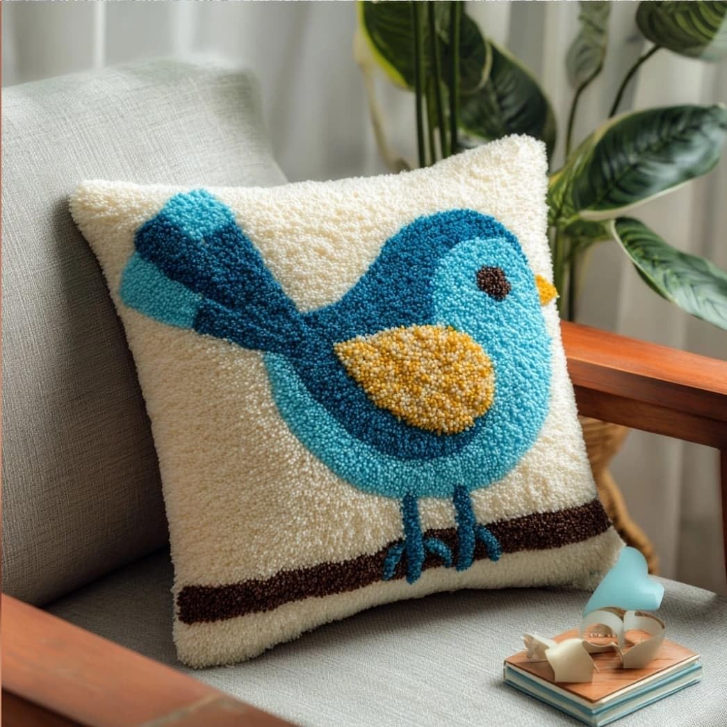 Taxpy DIY Latch Hook Pillow Kit Bird 17X17 Inch