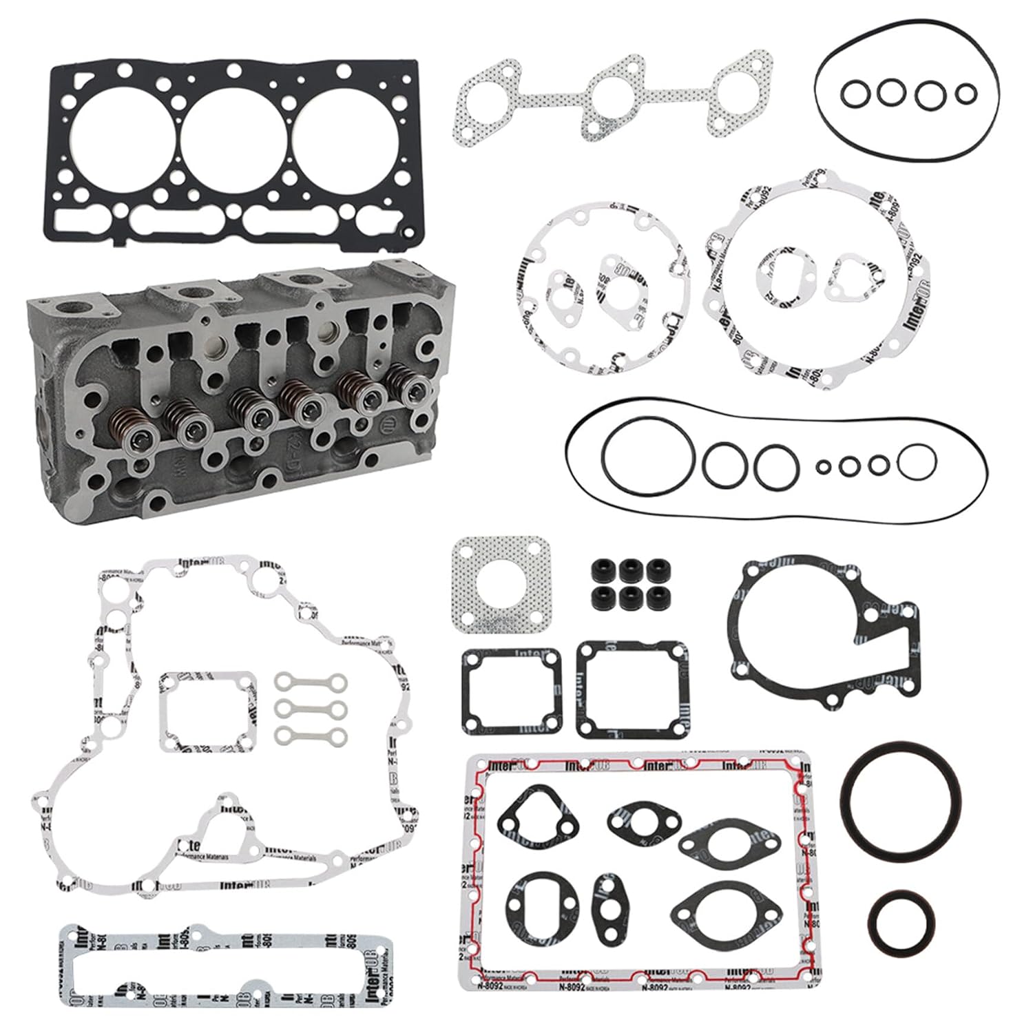 Cylinder Head with Full Shim Set Kit Replacement for Kubota B7610 B2100 B26 B2620 B2410 F2400 RTV1100 Mower ZD28 ZD331 D1305 Engine