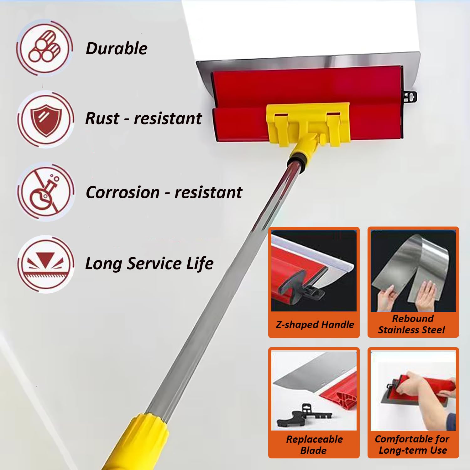 Set di Lame per Cartongesso con Custodia, Spatola per Stucco Spatola, Spatola per Stucco 30/40/60/80cm, manico di Estensione da 71 a 127 cm per Appiattire Pareti e Soffitti
