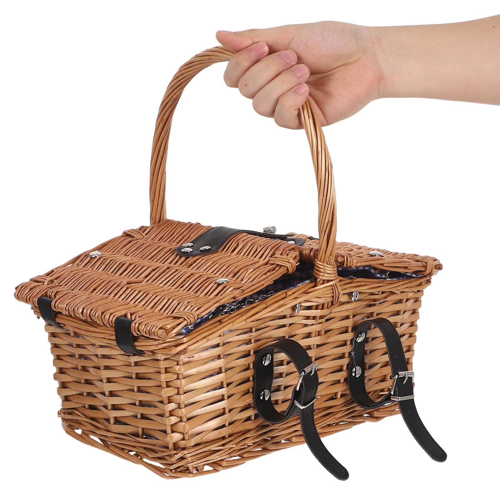 Housoutil Cestino da Picnic Intrecciato a Mano in Salice e Rattan con Doppio Coperchio e Manico Piccolo Cestino Portaoggetti e Alimenti per Picnic All’Aperto Feste in Giardino e Gite