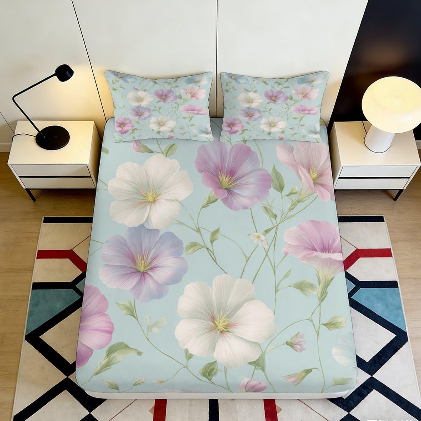 Uxinyoume Style-10 3D Printed Pastel Floral Fitted Sheet Microfiber Soft Elegant Flower Bed Cover For Bedroom Guest Room Mattress Decor 90X200x25cm