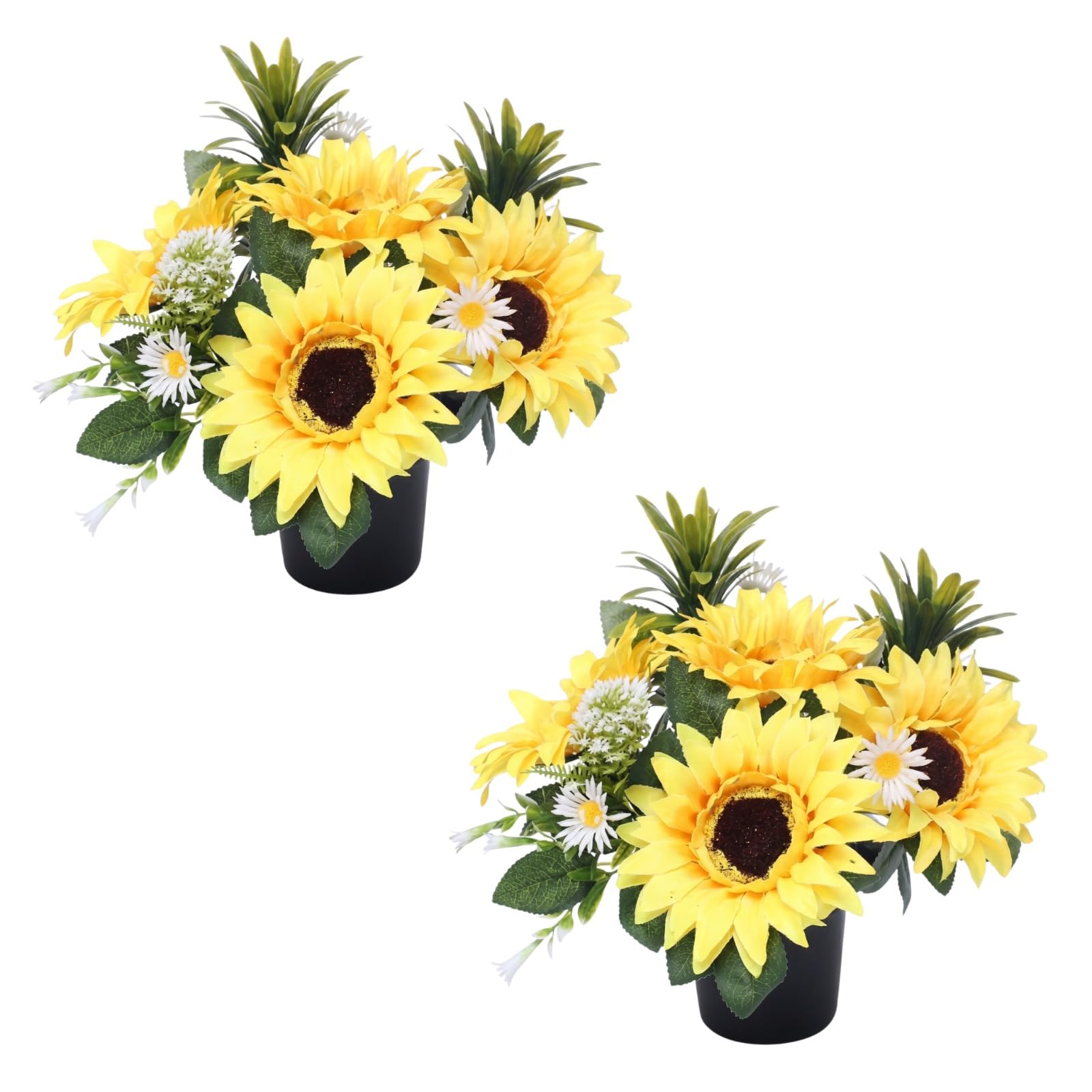Homesecret Sunflower Pot Pack 2 Artificial Flowers For Graves 25Cm | Sunflowers Flower Pots | Perfect For Enhancing Memorial & Cemetery Decor | Improved Design For Funeral Elegance & Lasting Tribute.